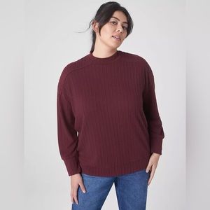 NWOT Lane Bryant Maroon Relaxed Mock Neck Cable Stitch Top 18/20
